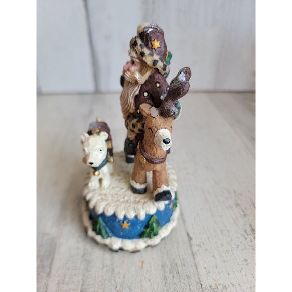 Unique folk art Santa Claus winds up music figure Xmas polar bear - Picture 4 of 8